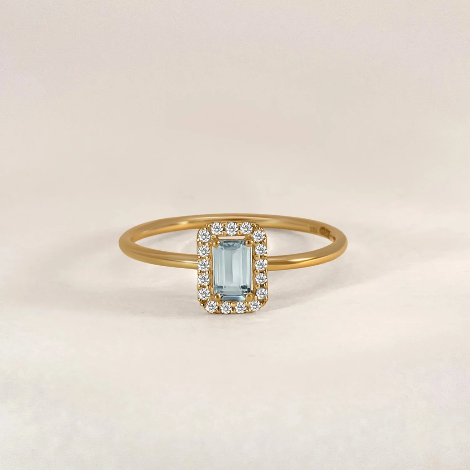 Aquamarine & Diamond Halo Ring