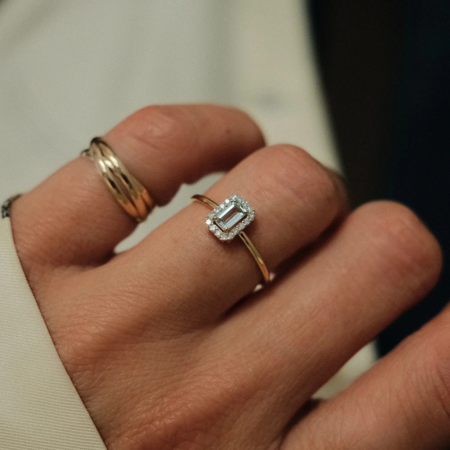 Aquamarine & Diamond Halo Ring - Image 2