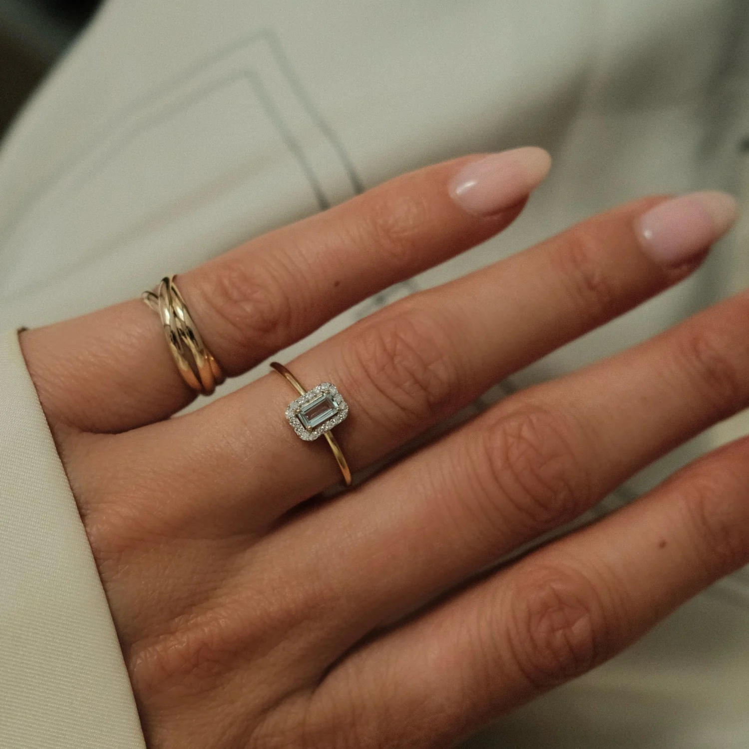 Aquamarine & Diamond Halo Ring - Image 4
