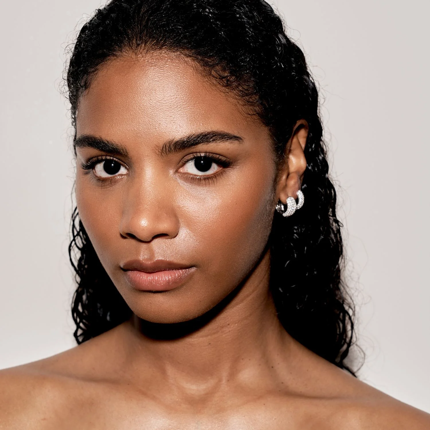 Silver Crystal Chubby Hoops - Image 2