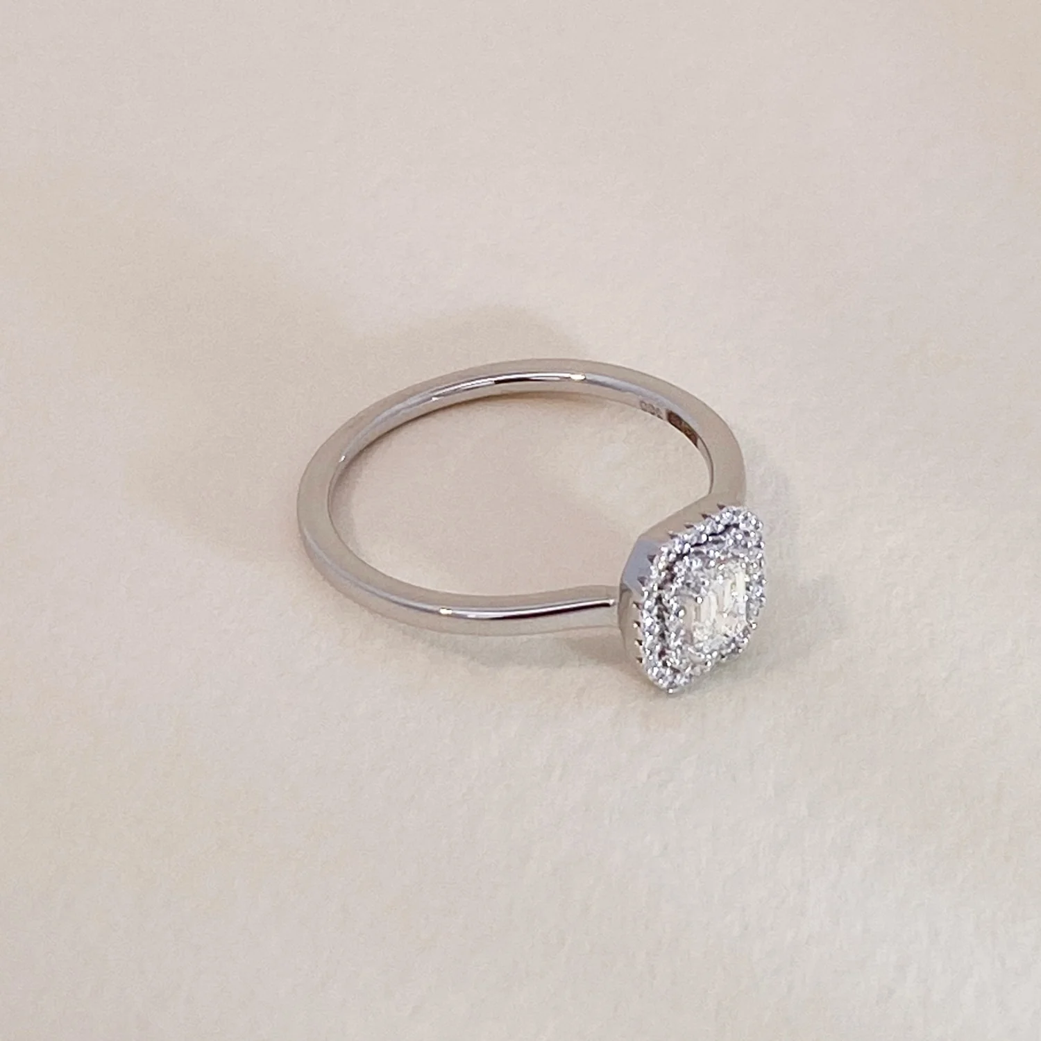 Double Diamond Halo Ring White Gold - Image 3