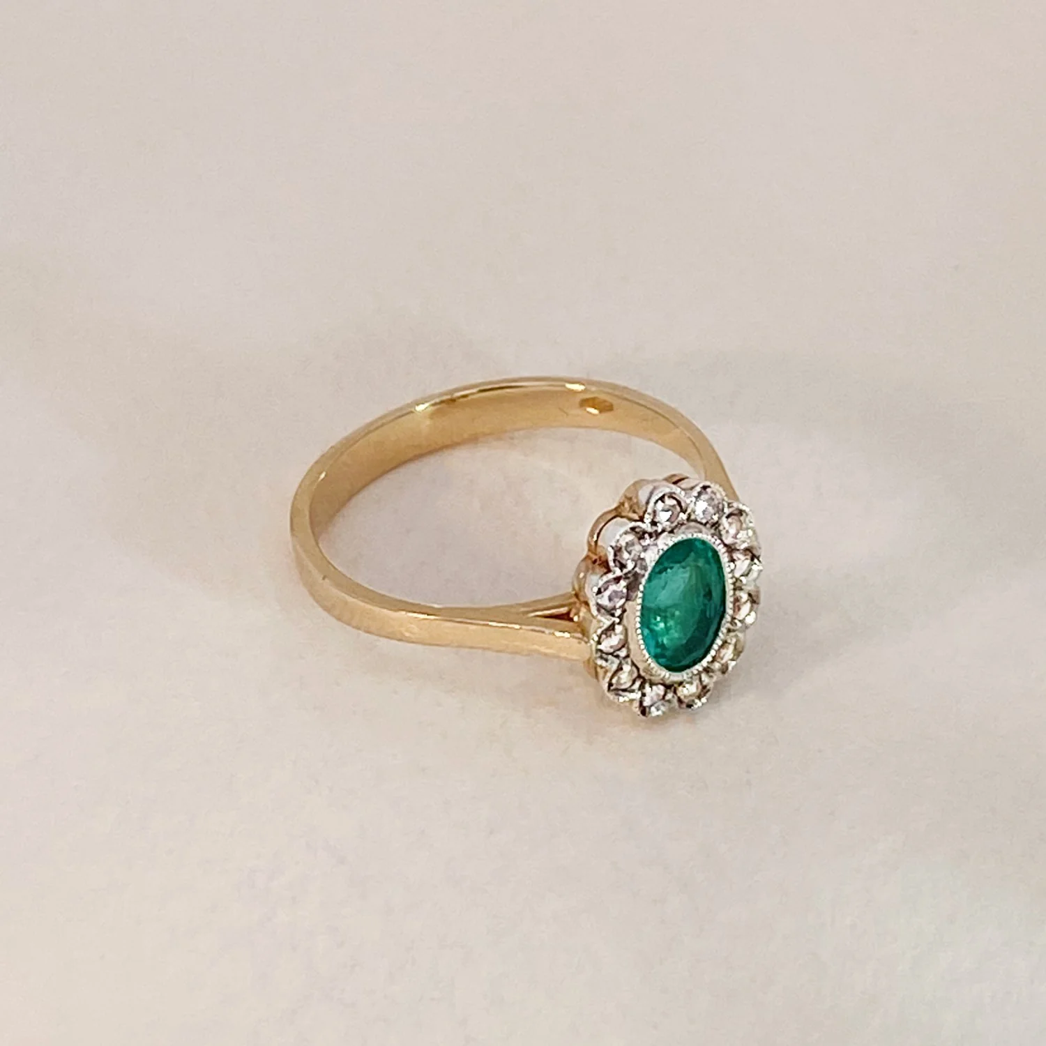 Emerald & Diamond Flower Ring - Image 5