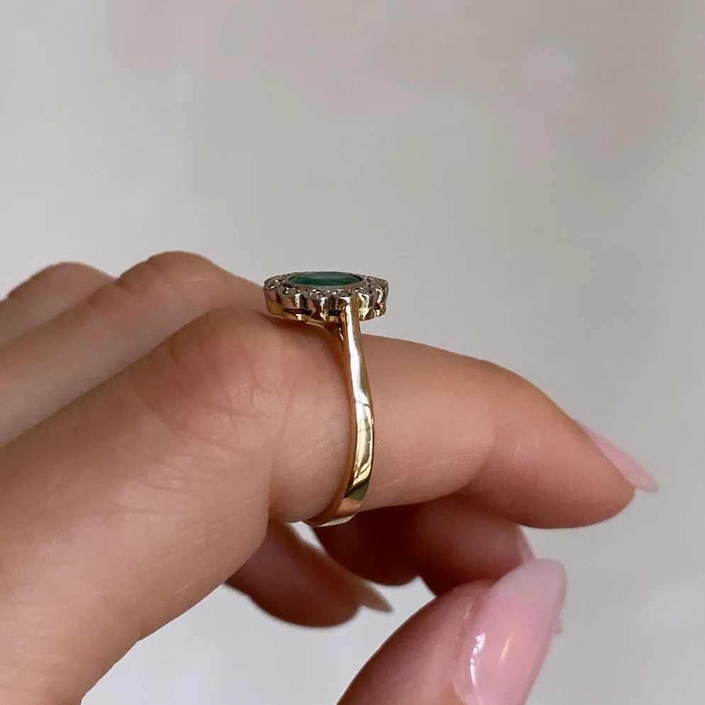 Emerald & Diamond Flower Ring - Image 6