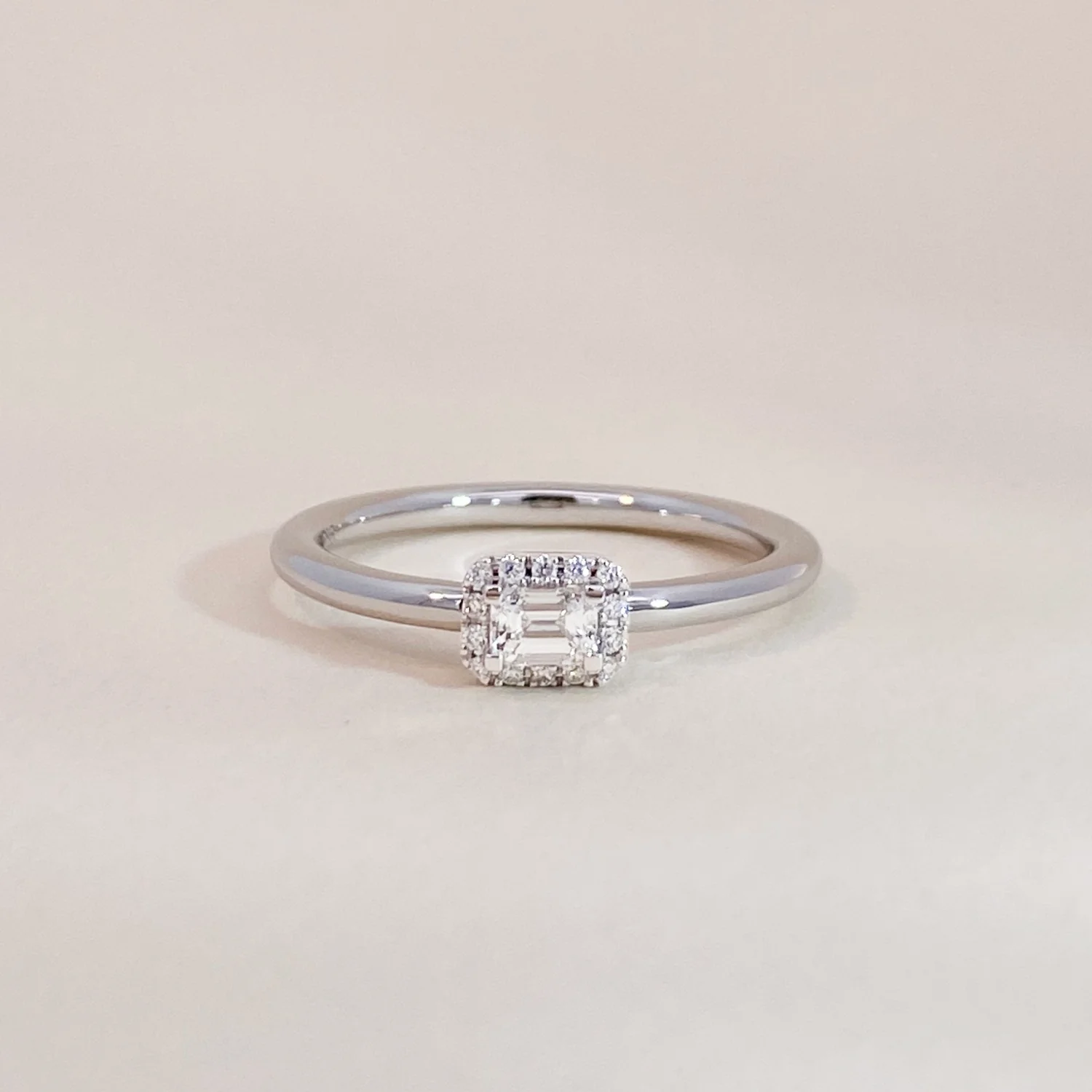 Emerald Diamond Halo Ring White Gold
