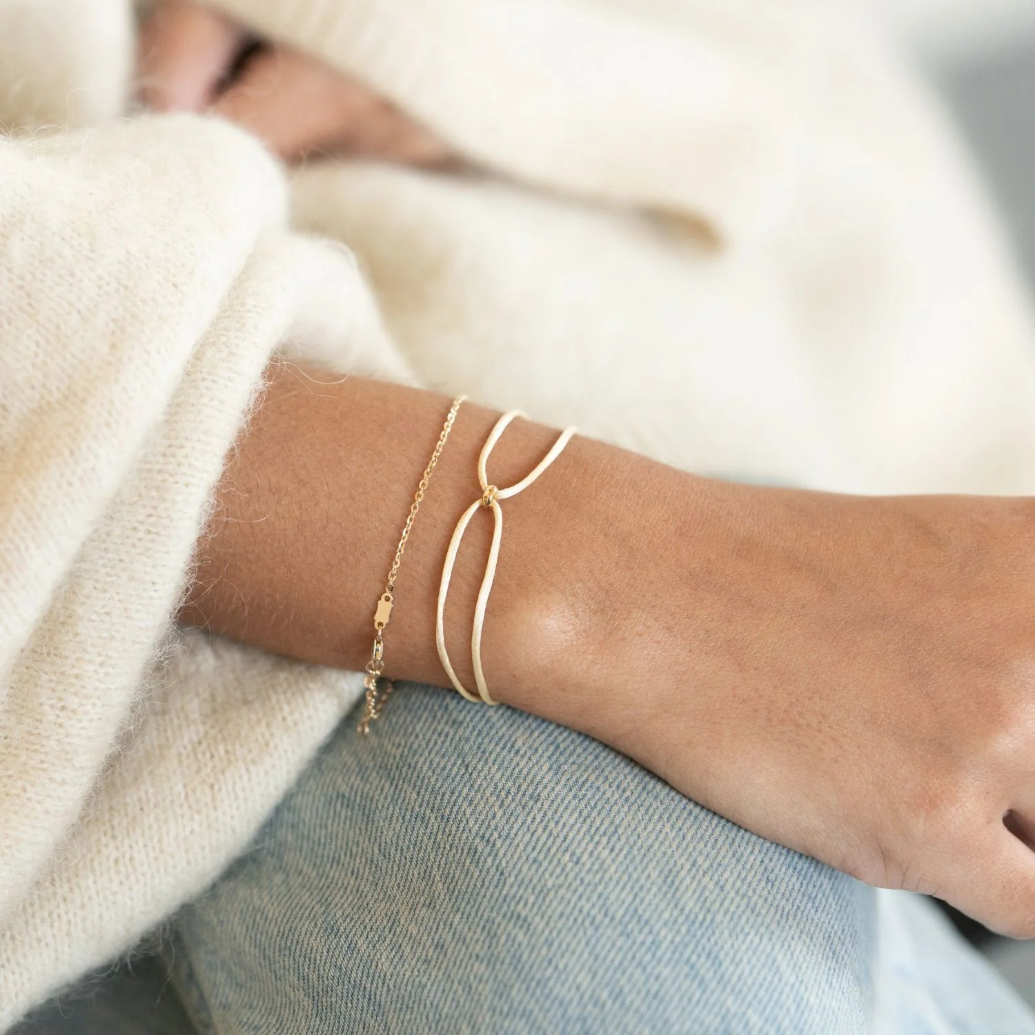 Gold Bead on Satin Bracelet - Image 2