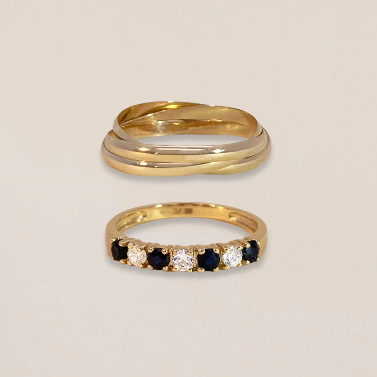 Golden Trio & Sapphire Ring Set