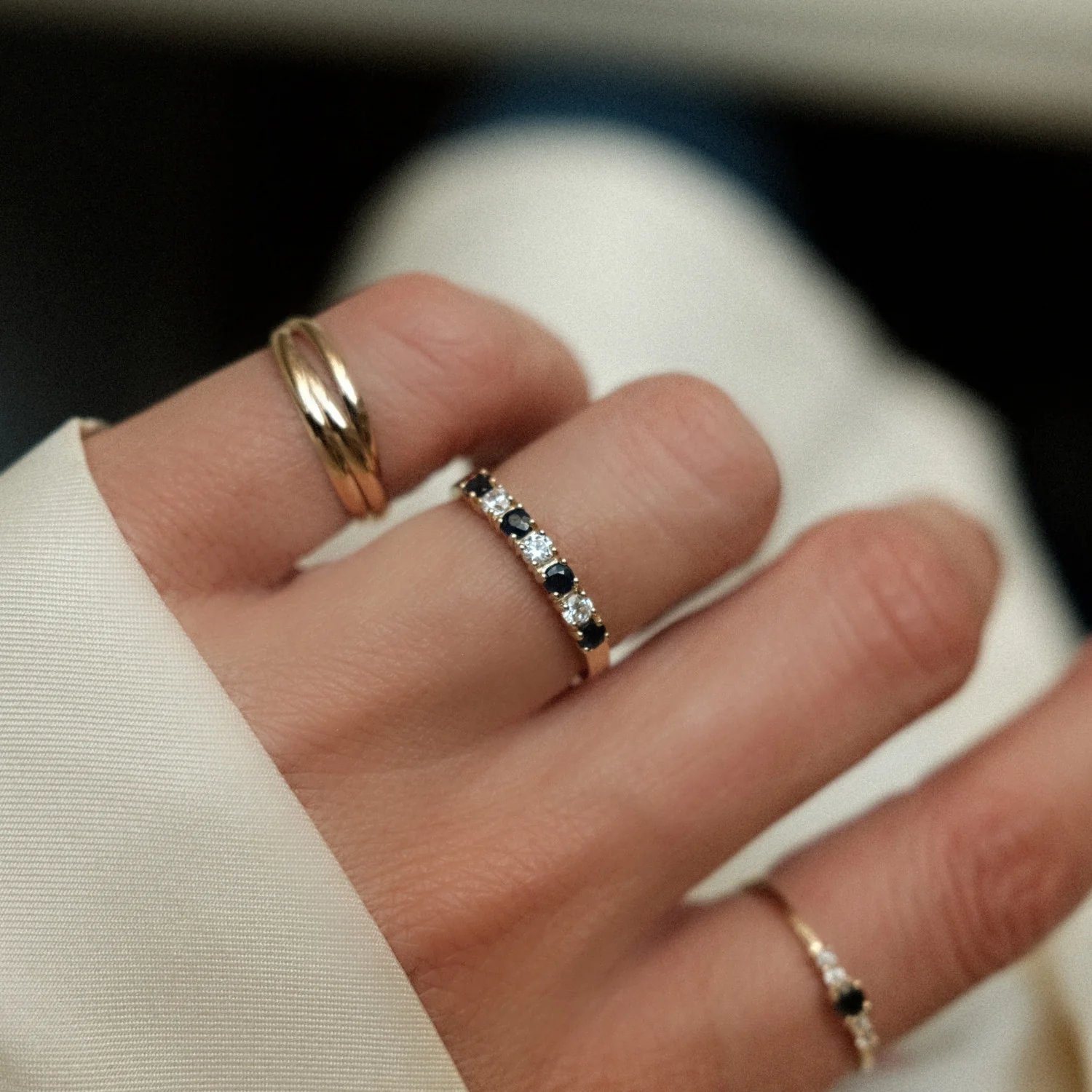 Golden Trio & Sapphire Ring Set - Image 2