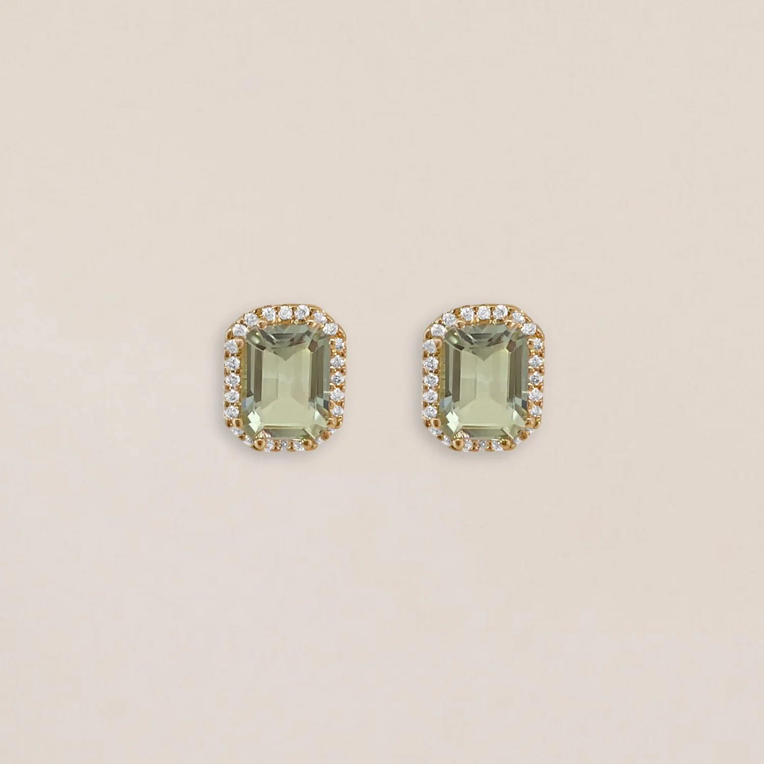 Green Amethyst & Diamonds Studs