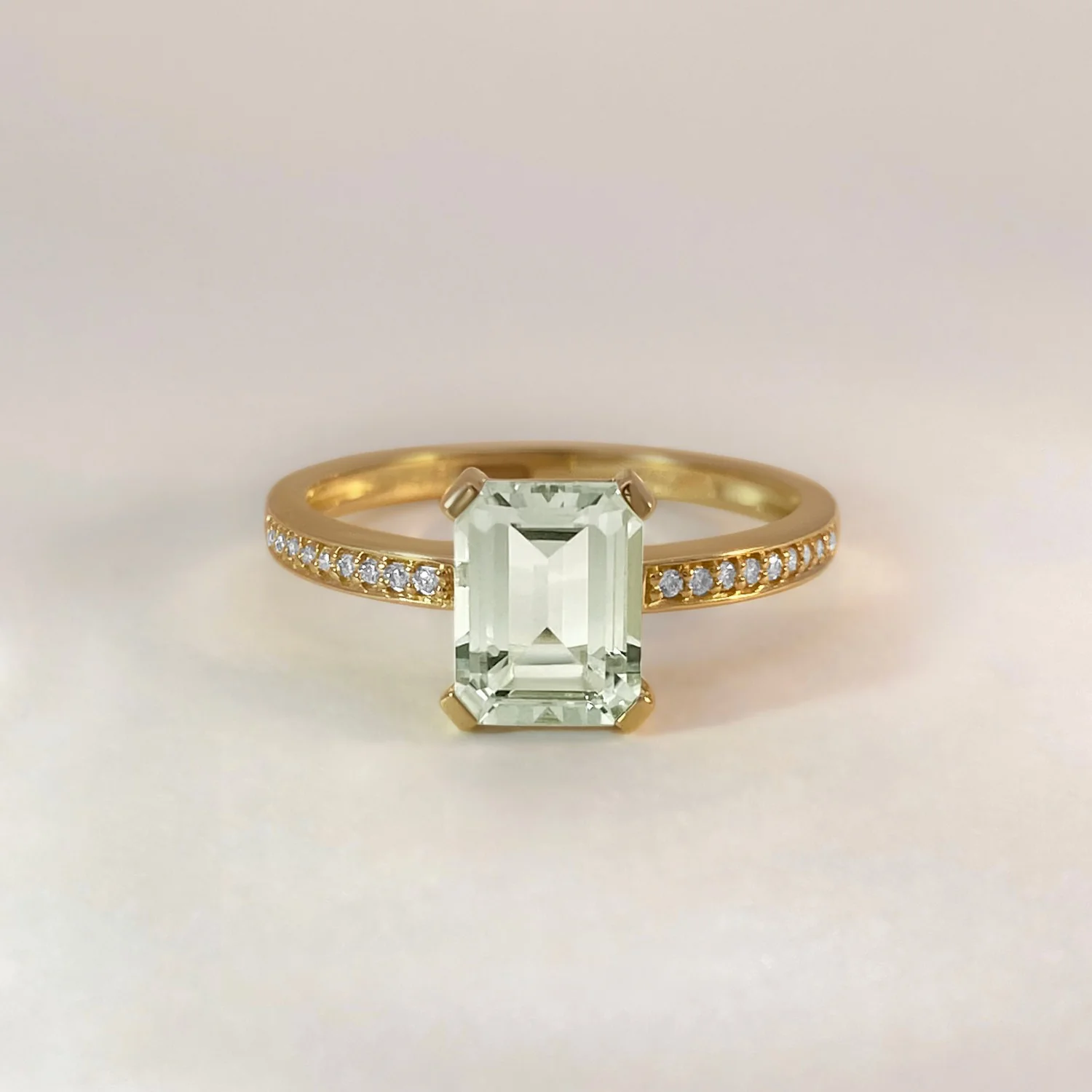 Green Amethyst on Diamond Band Ring