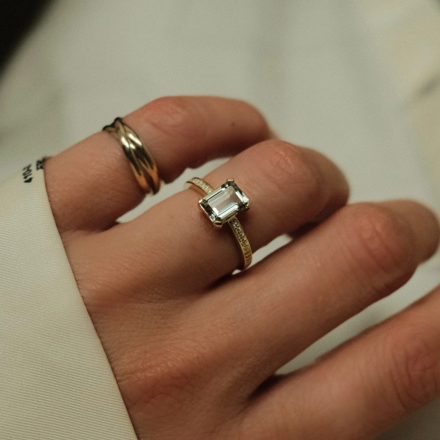 Green Amethyst on Diamond Band Ring - Image 2
