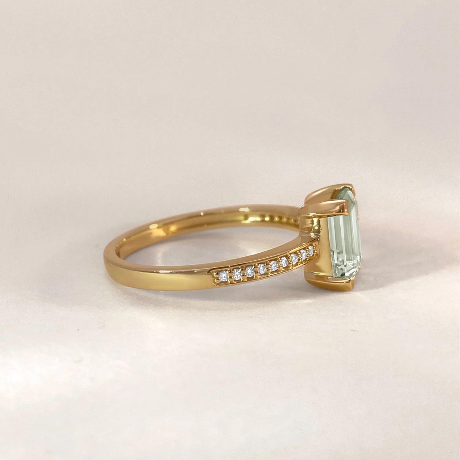 Green Amethyst on Diamond Band Ring - Image 3