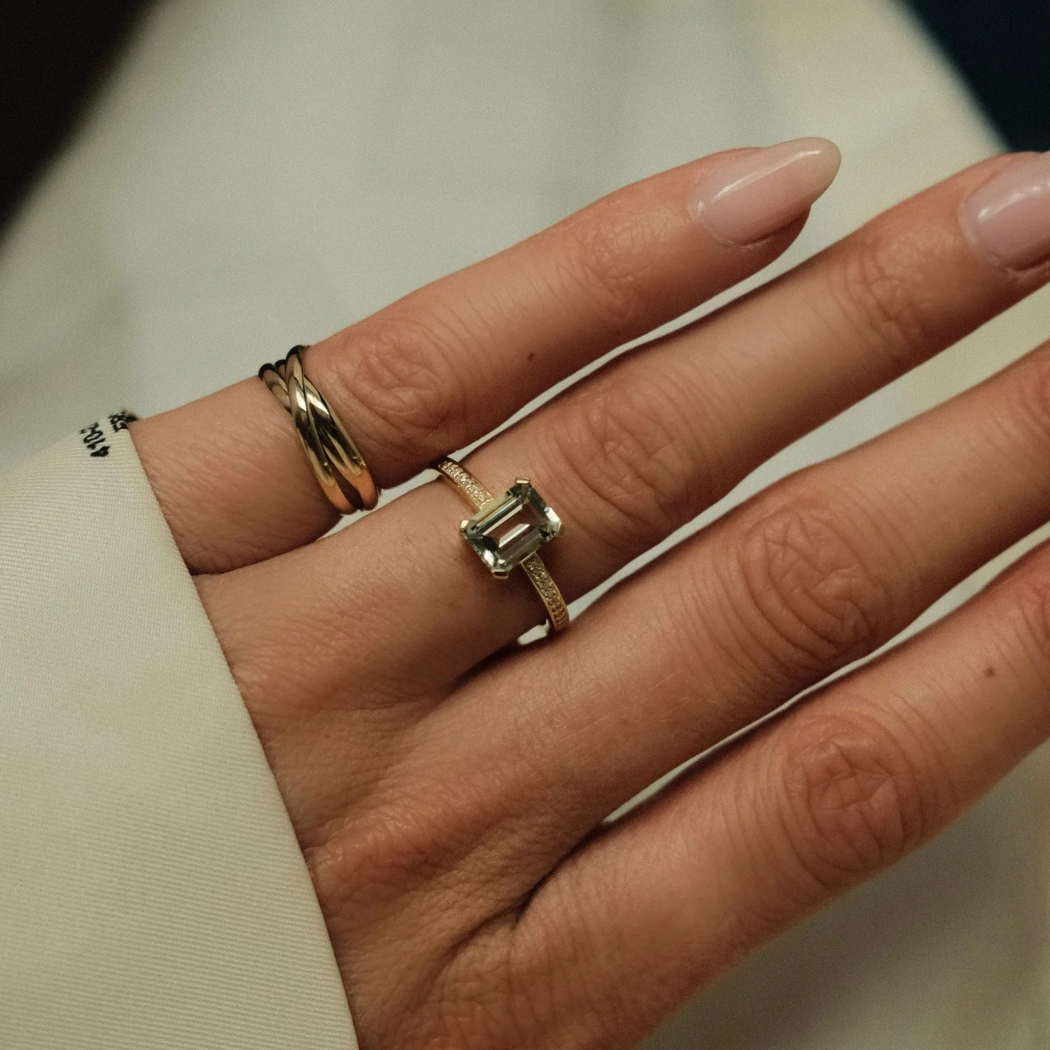 Green Amethyst on Diamond Band Ring - Image 4