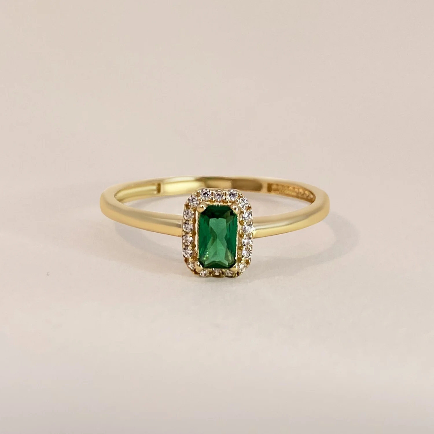 Green Baguette Halo Ring