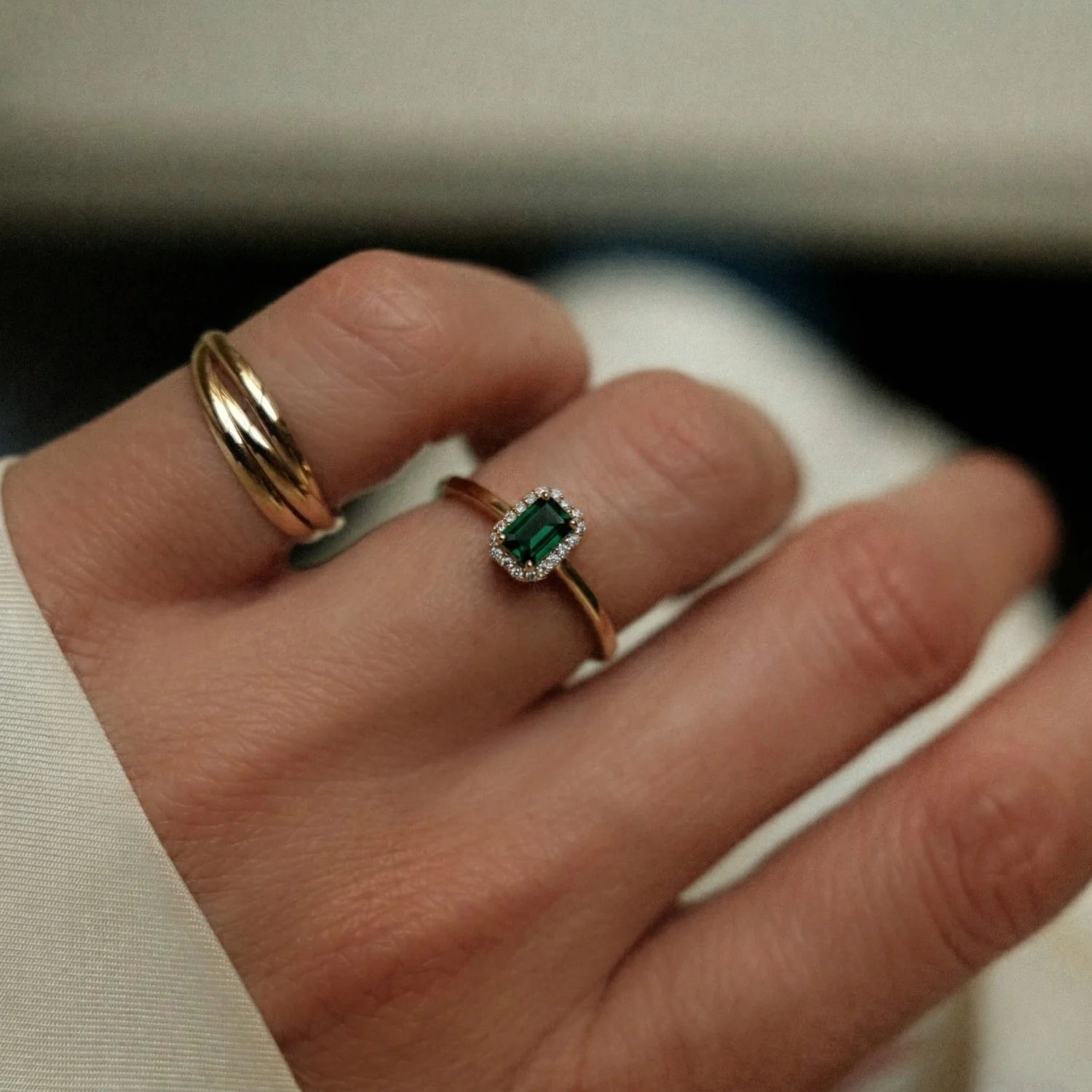 Green Baguette Halo Ring - Image 2