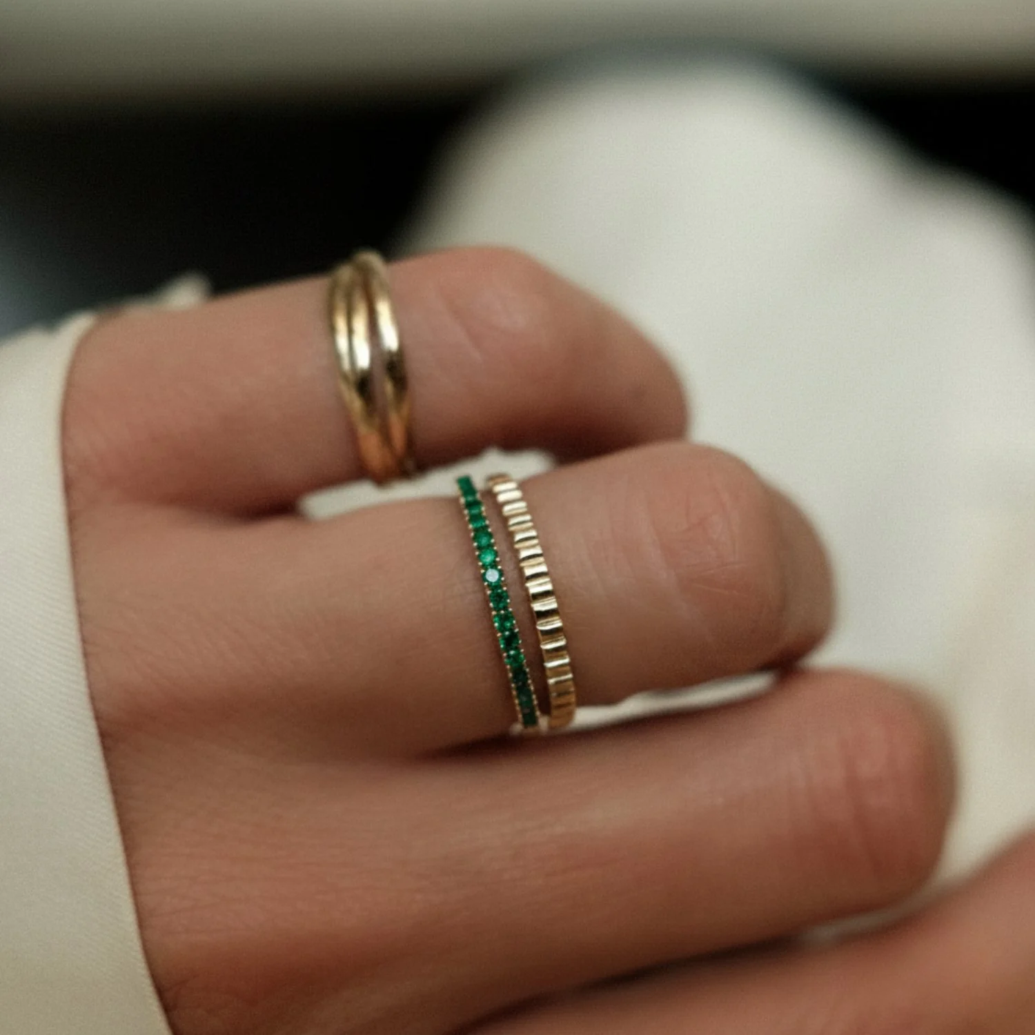 Green Emerald Row Ring - Image 2