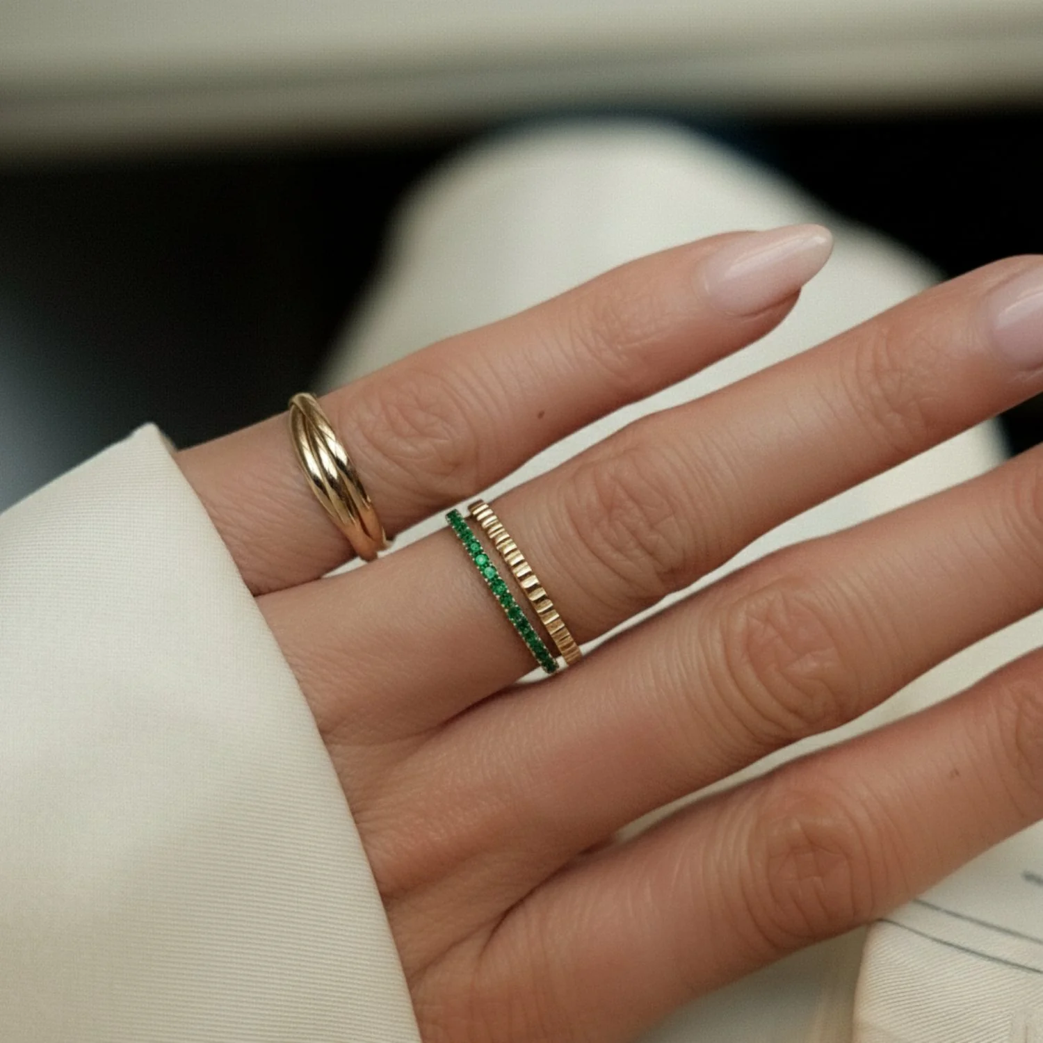 Green Emerald Row Ring - Image 4