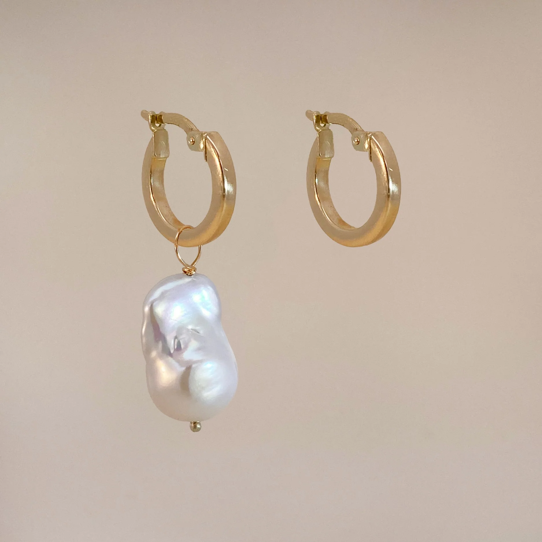 Hoops with Baroque Pearl Pendant - Image 3