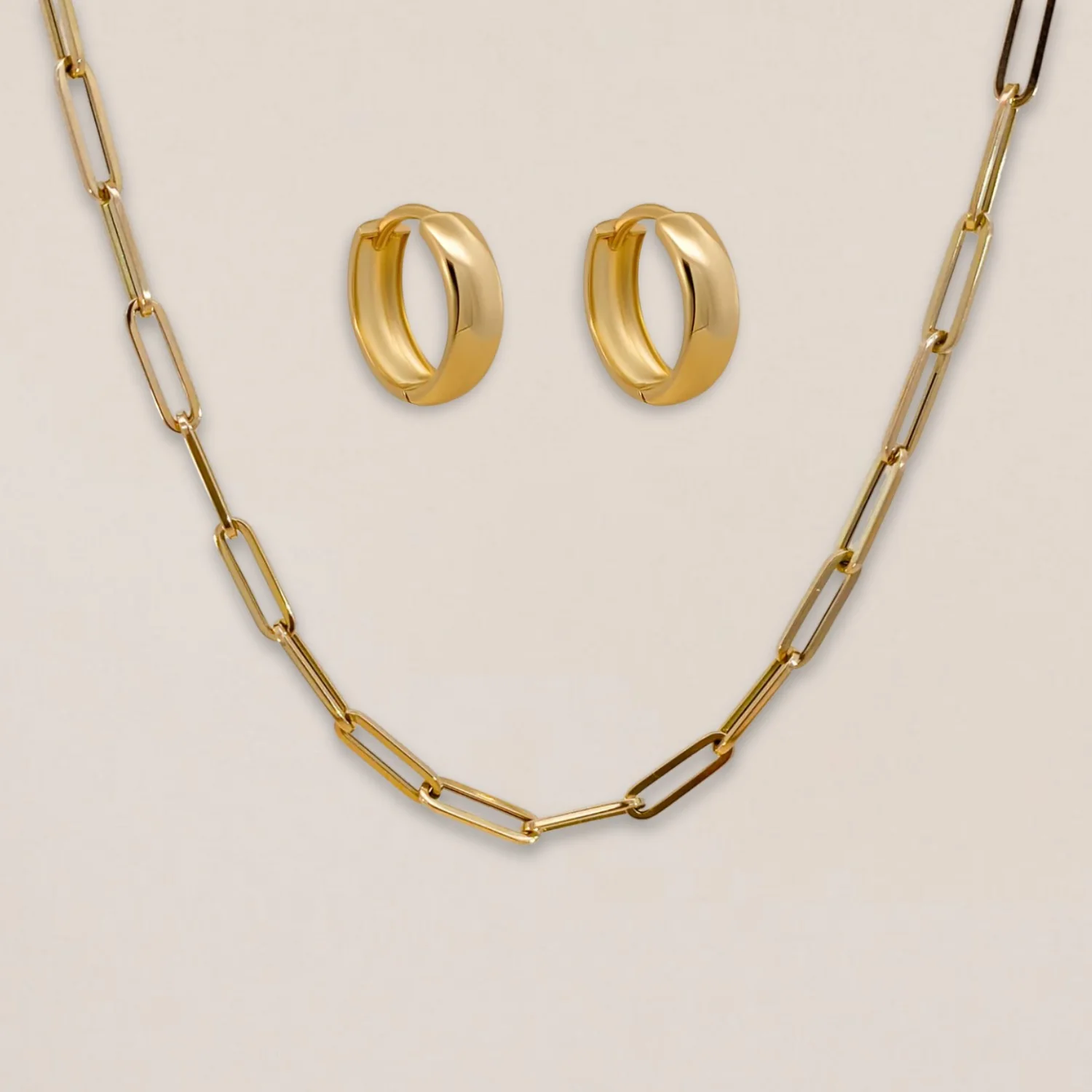 Paperclip Necklace & Hoops Set