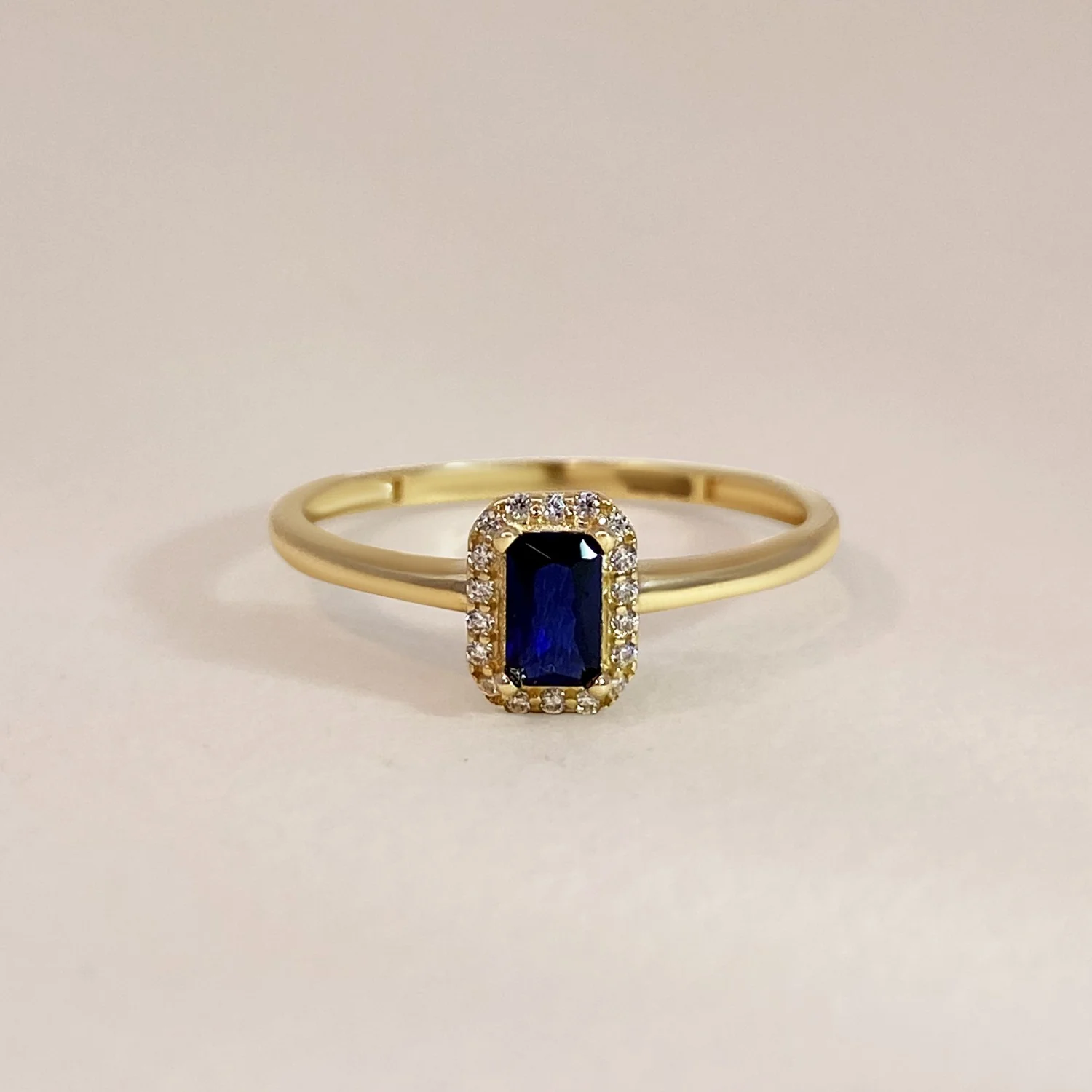 Sapphire Baguette Halo Ring