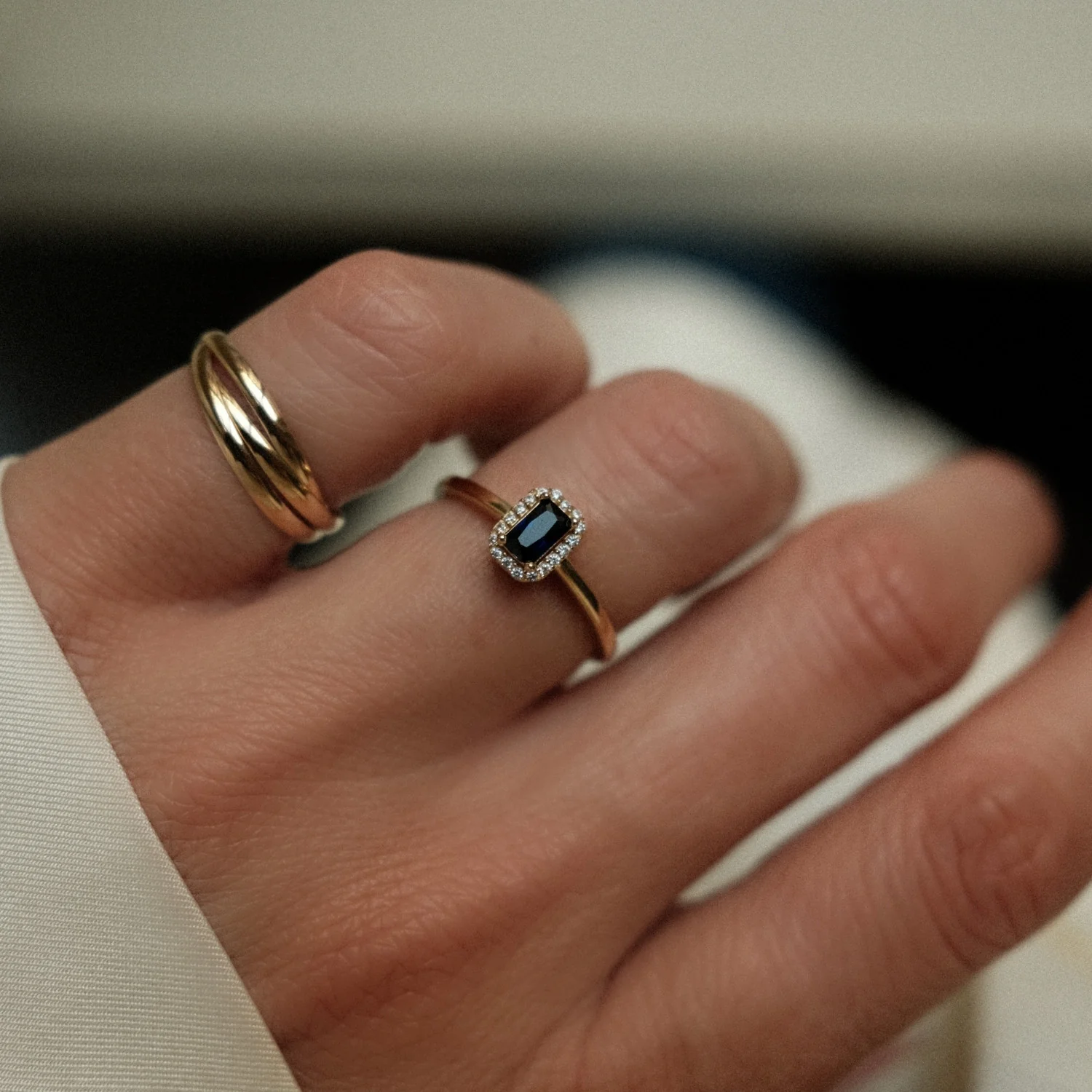 Sapphire Baguette Halo Ring - Image 2