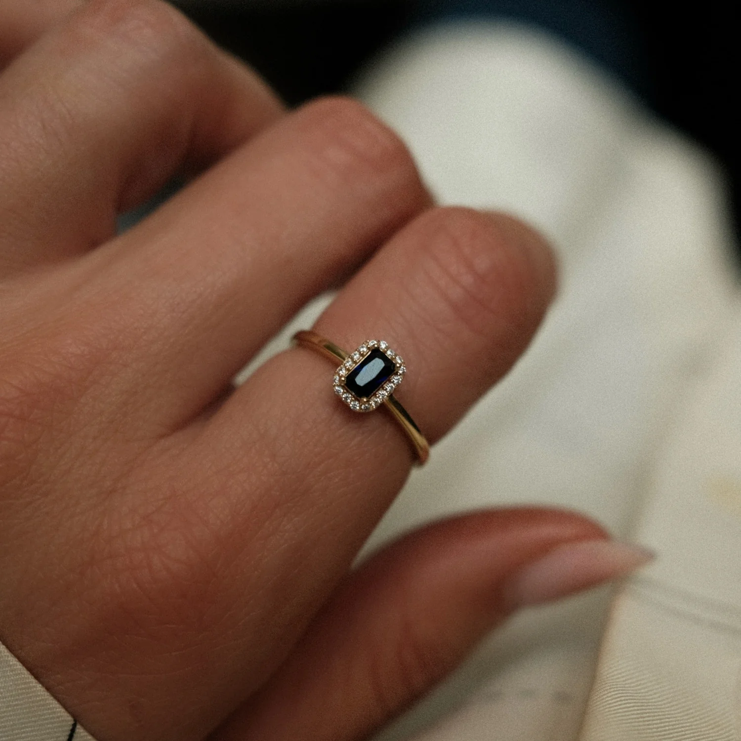 Sapphire Baguette Halo Ring - Image 4