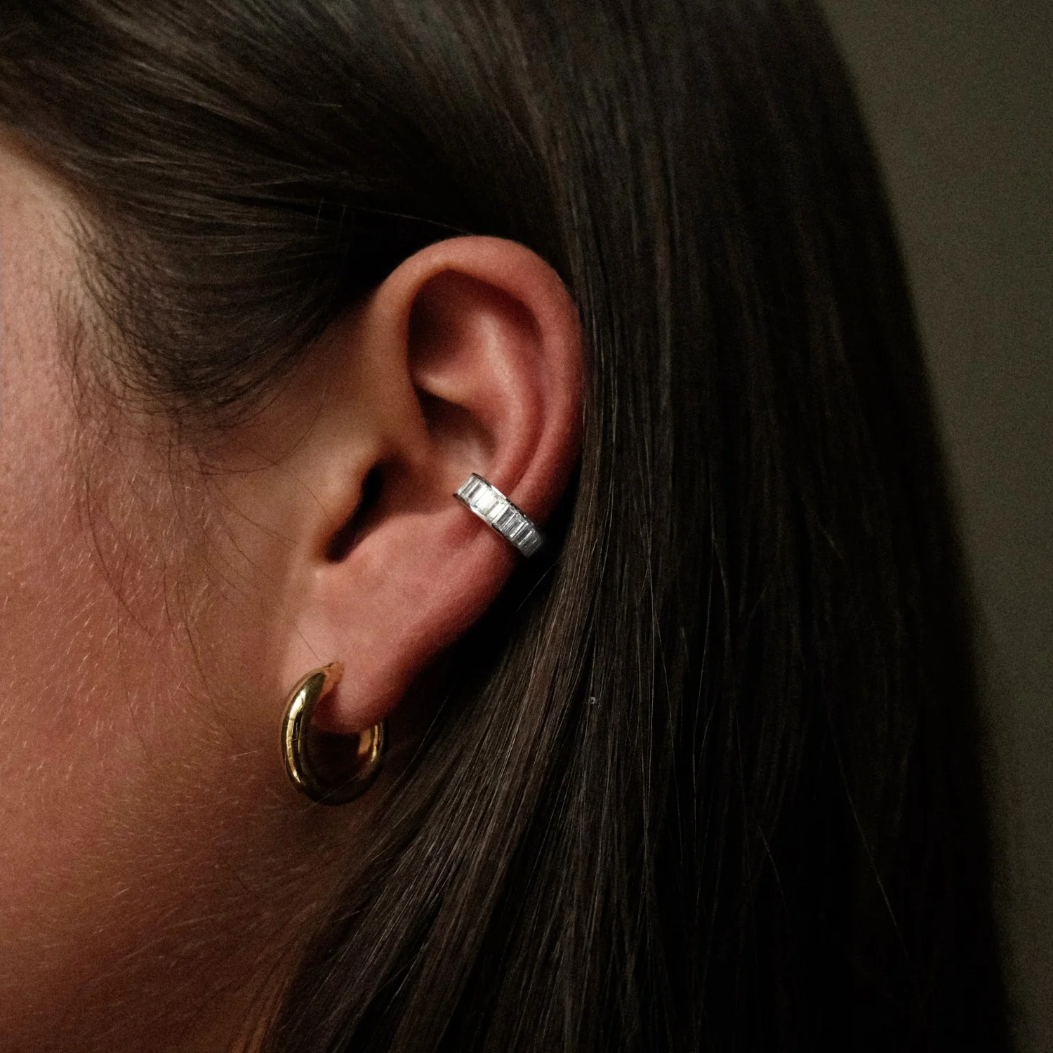 Silver Baguette Bezel Ear Cuff - Image 3
