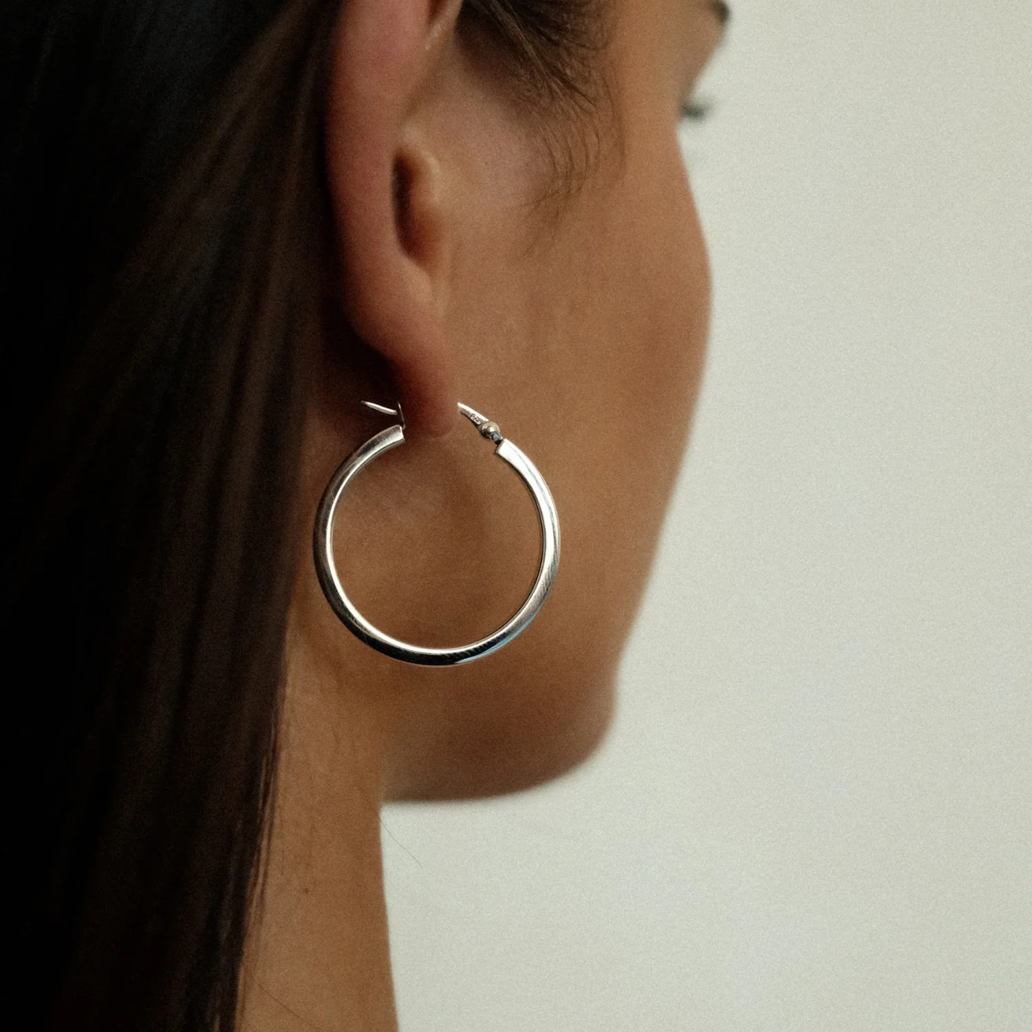 Silver Chunky Hoops Medium - Image 3