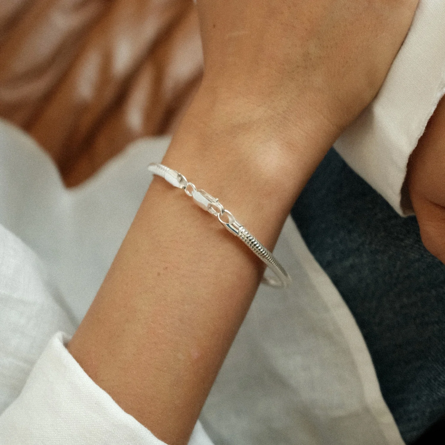 Silver Chunky Snake Bracelet - Image 4