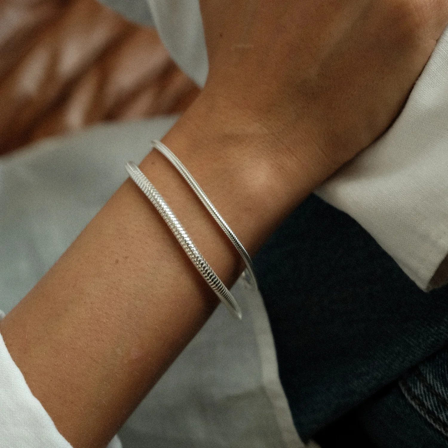 Silver Chunky Snake Bracelet - Image 5