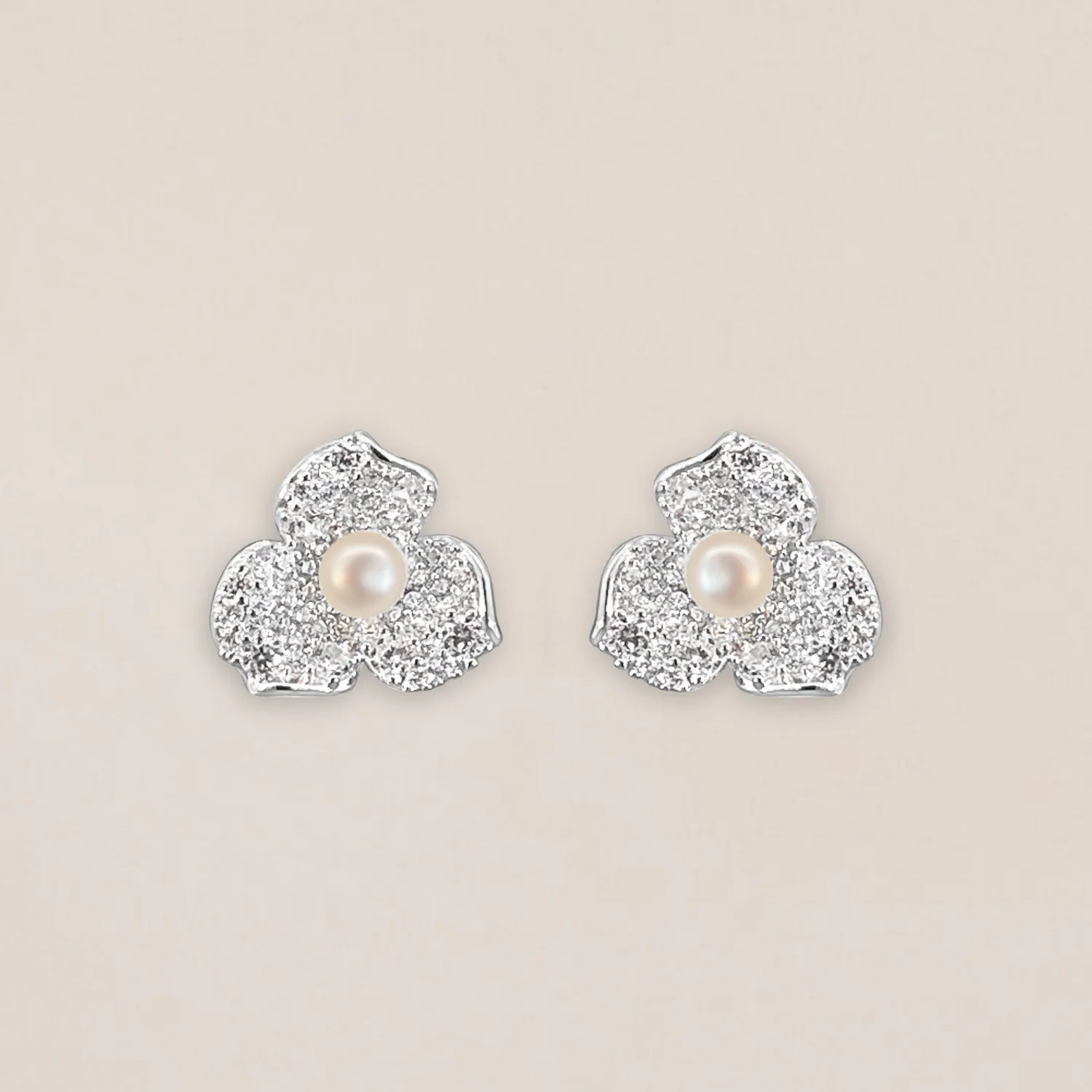 Silver Floral Pearl Earrings