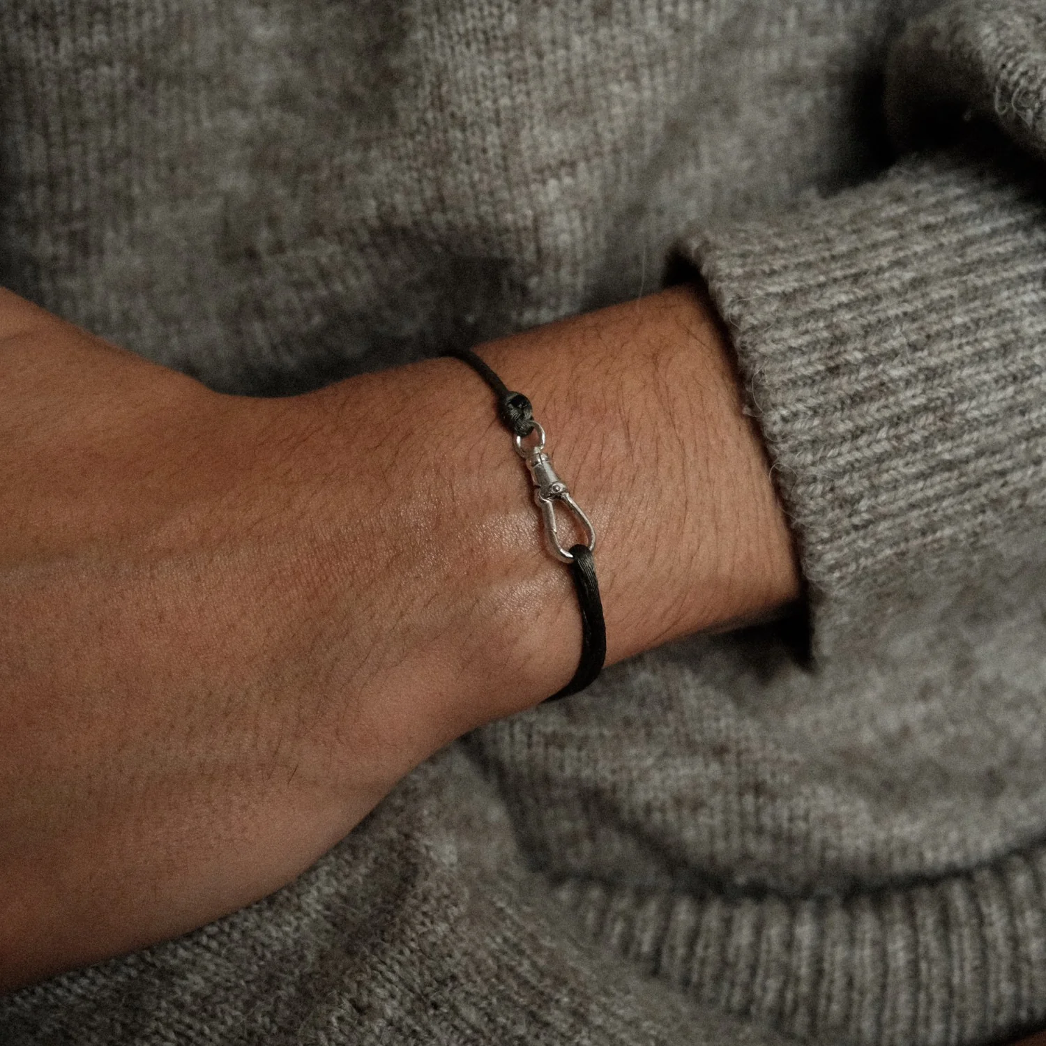 Silver Large Lock Satin Bracelet - Image 3