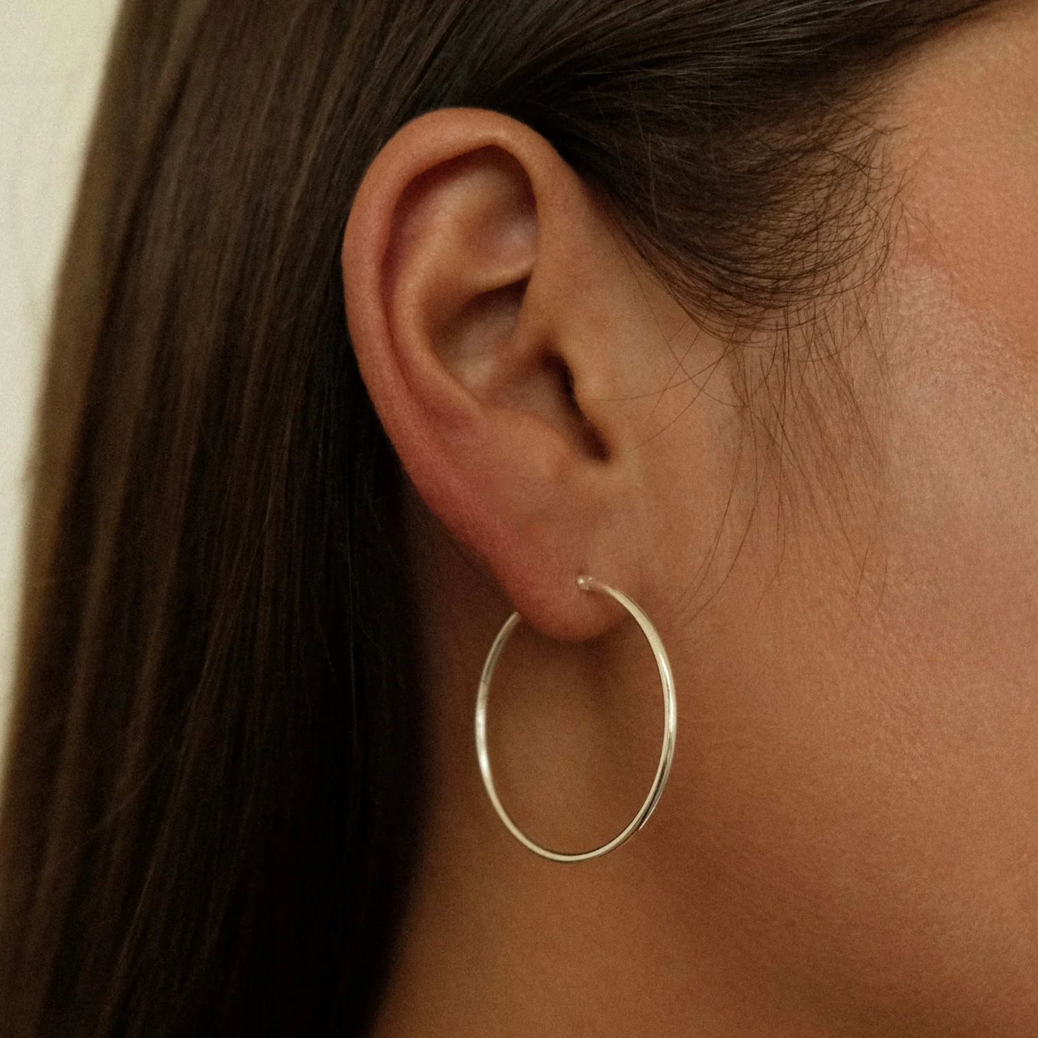 Silver Slim Hoops Medium - Image 2