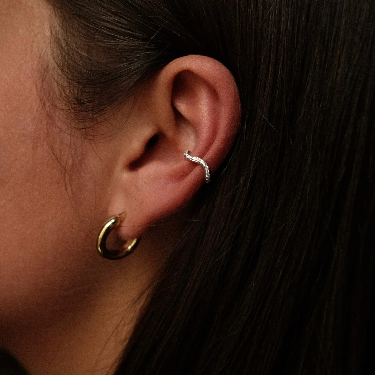 Silver Wavy Spark Ear Cuff - Image 2