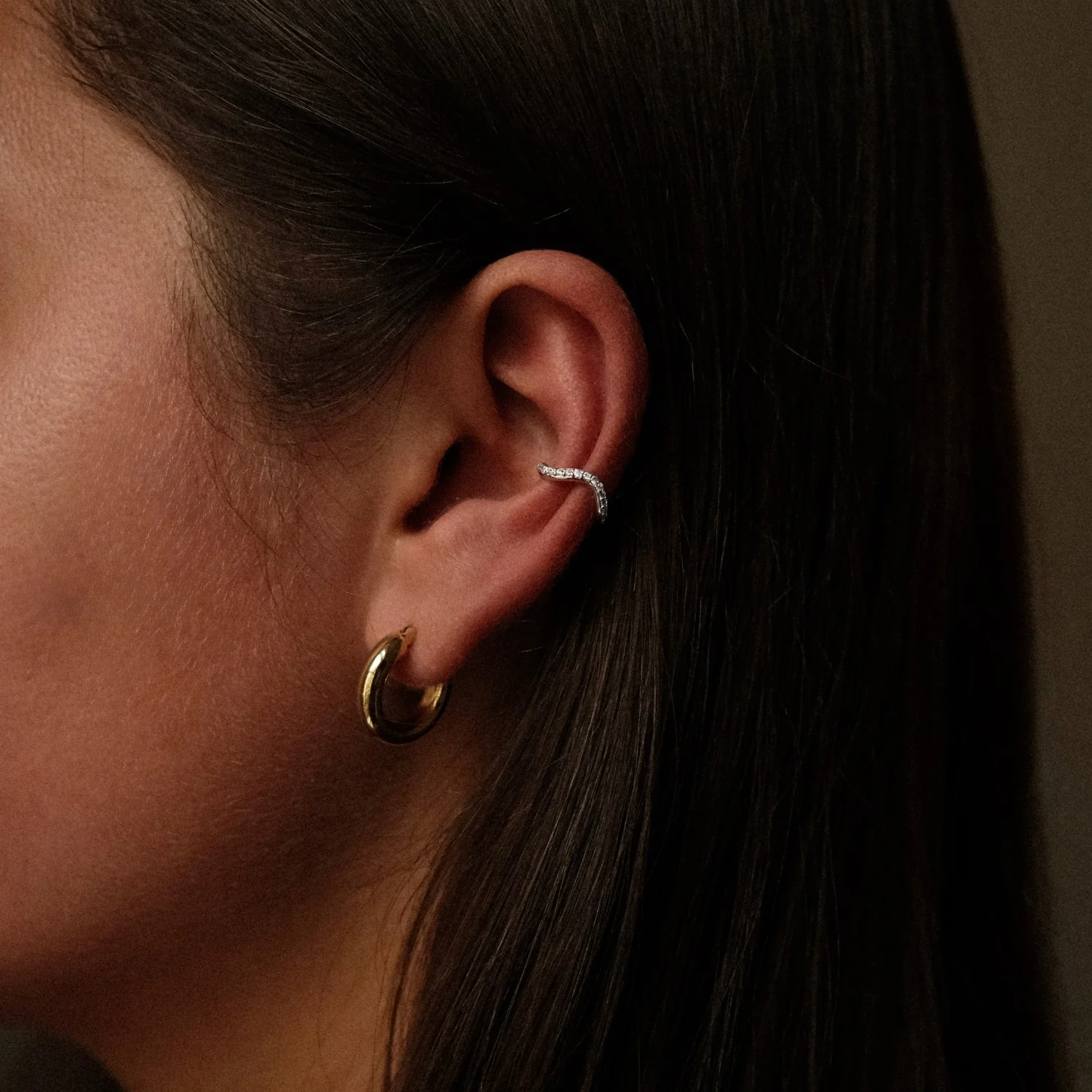 Silver Wavy Spark Ear Cuff - Image 3