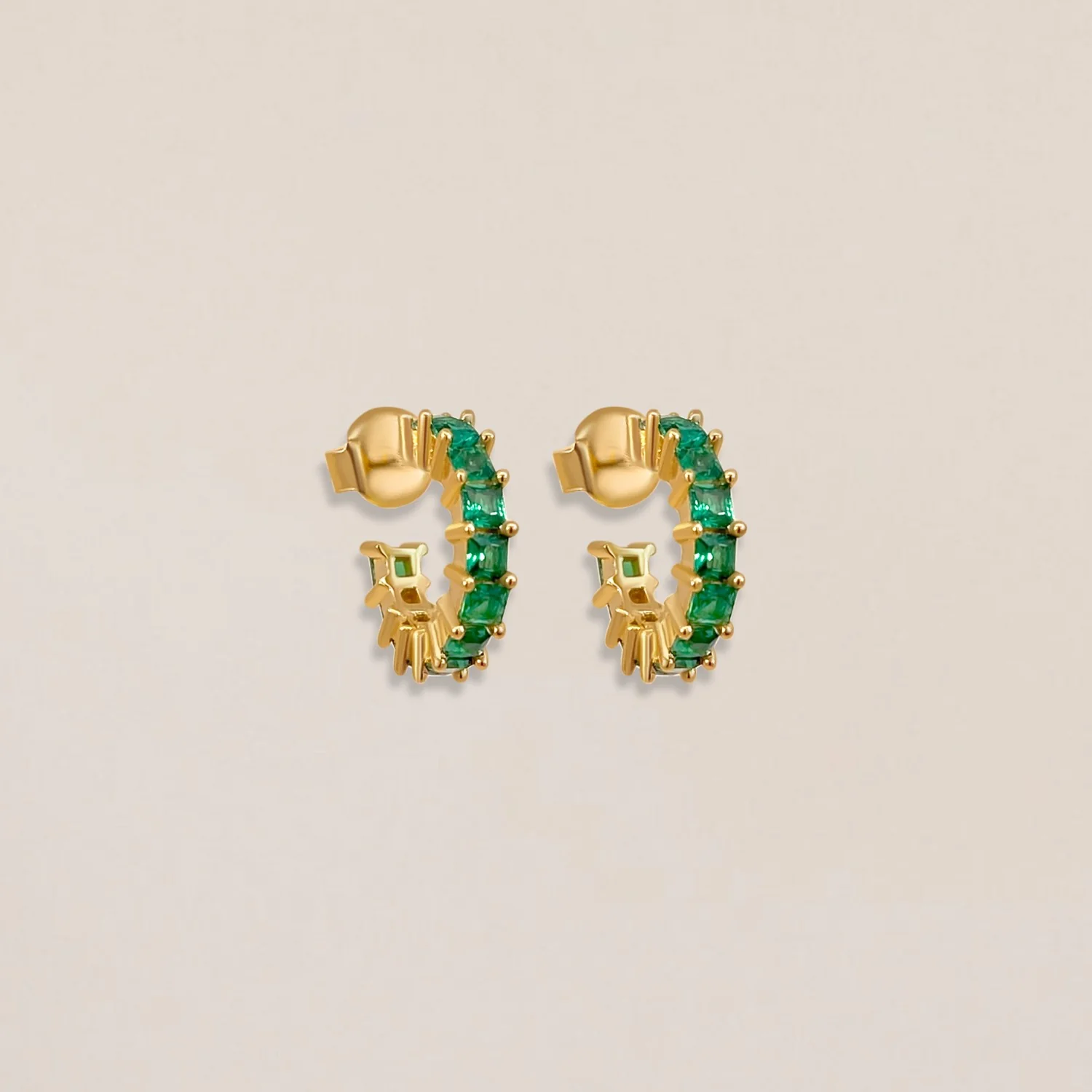 Squared Cut Hoop Earrings Green