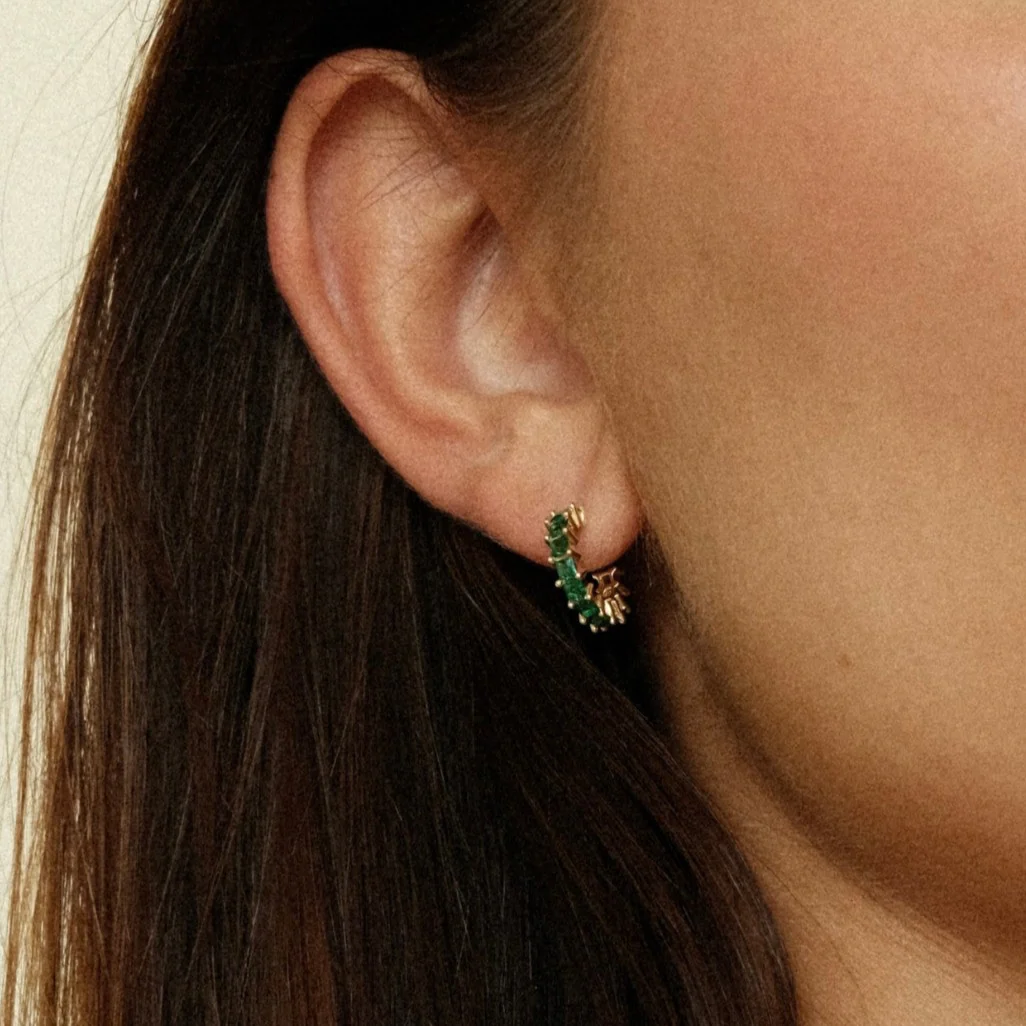 Squared Cut Hoop Earrings Green - Image 3