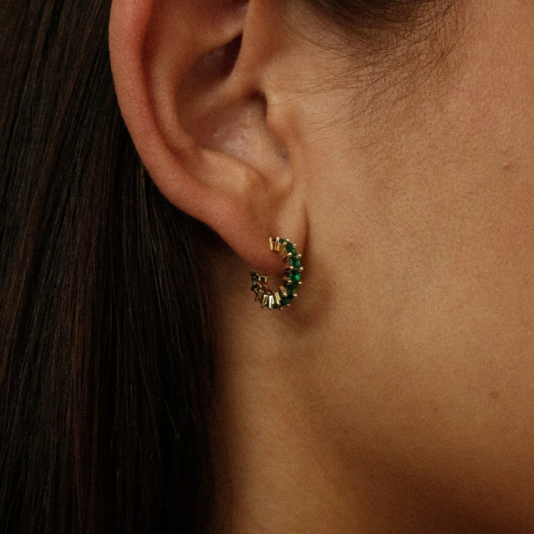 Squared Cut Hoop Earrings Green - Image 4