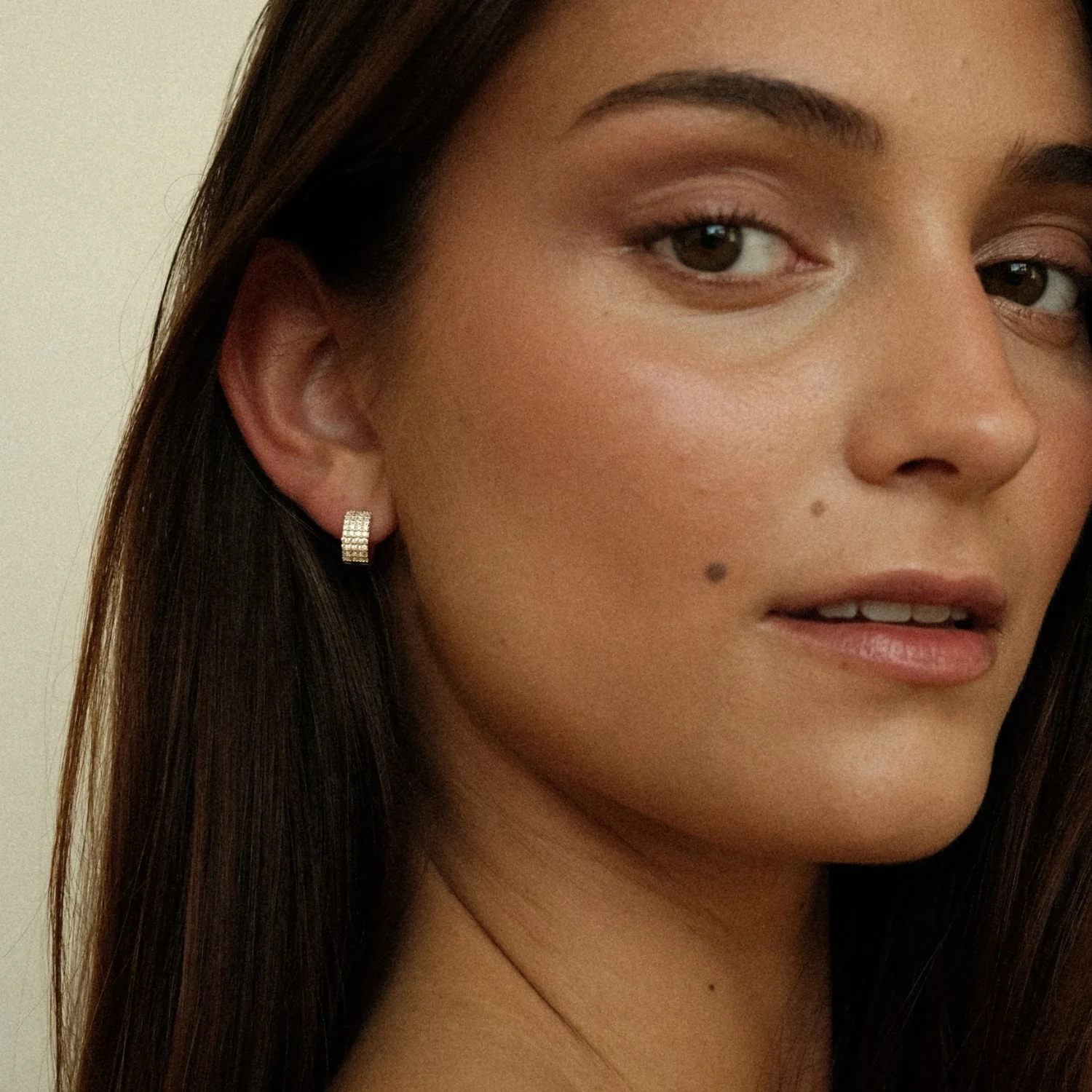 Wide Pavé Huggie Earrings - Image 2