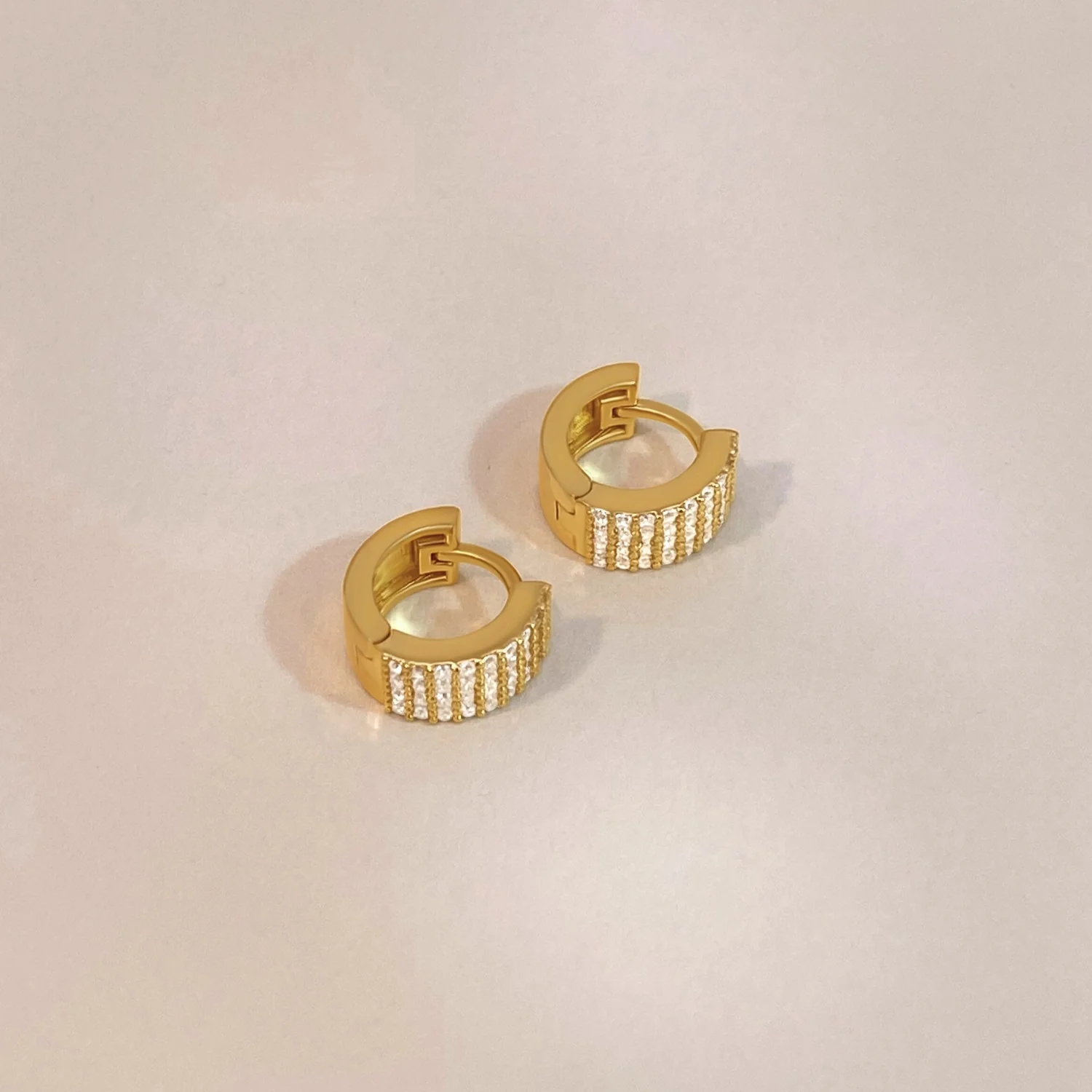 Wide Pavé Huggie Earrings - Image 3