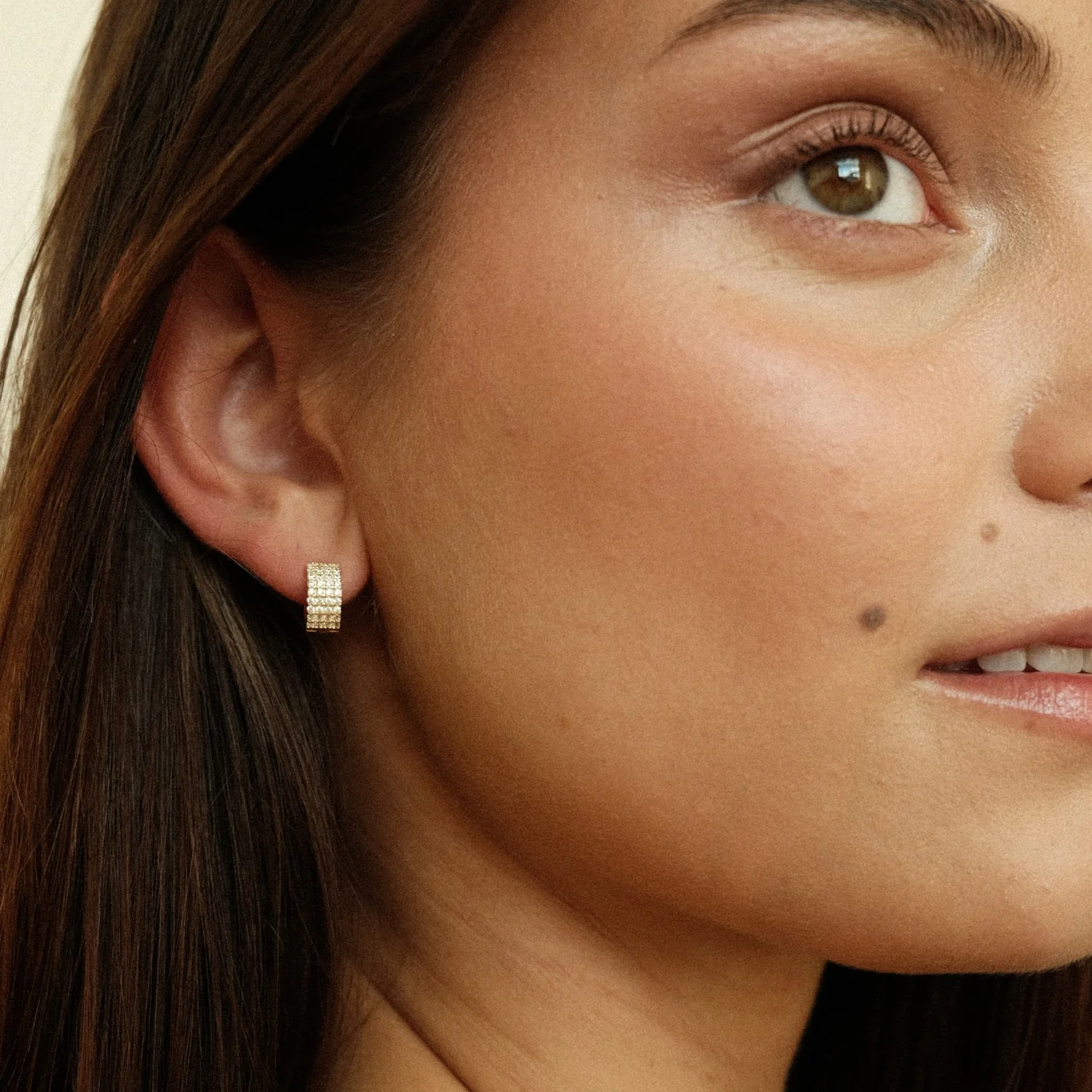 Wide Pavé Huggie Earrings - Image 4